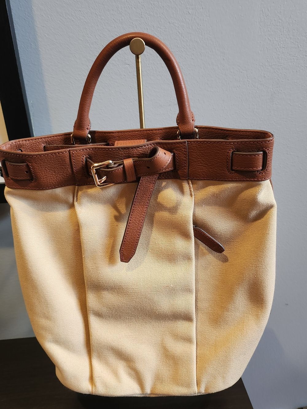 Cole Haan Canvas and Brown Leather Top-Handle Backpack